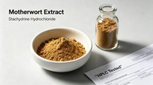 Motherwort Extract powder with Stachydrine Hydrochloride, HPLC tested standardized botanical raw material, brown fine extract powder for supplement cosmetic bulk supply, factory COA certification