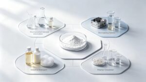 White aluminum glycinate powder CAS 13682-92-3, application diagram for pharmaceutical intermediate, electroplating solution, industrial detergent and polymer crosslinker
