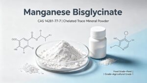 White Manganese Bisglycinate powder CAS 14281-77-7 chelated manganese raw material in glass dish, food grade feed grade agricultural grade amino acid chelated mineral powder for supplement, animal feed, agriculture, cosmetic and chemical industry