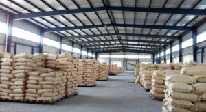 Bulk paper drum packaging of sodium glycinate raw material in factory warehouse for global bulk export
