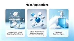 Main application scenarios of Sodium Glycine Carbonate, used for effervescent tablets, antacid medicine and detergent foaming agent