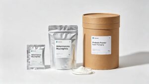 Standard export 25kg fiber drum packaging for Akkermansia Muciniphila probiotic powder, factory bulk shipment package