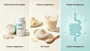 Akkermansia Muciniphila raw material application collage for gut health capsules, weight management meal replacement powder and functional food