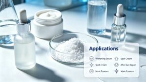 Alpha-Arbutin whitening raw material matched with serum, cream, mask, cosmetic formula application scene