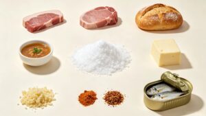 Application infographic of food grade L-Glutamic Acid for seasoning, meat, bakery, beverage and canned seafood production