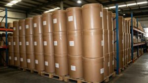 Factory bulk storage 25kg neutral fiber drum export packaging of L-Lysine HCl amino acid raw material