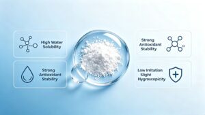 Physical chemical characteristic display of Magnesium Ascorbate, water soluble antioxidant raw material bulk powder