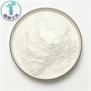 White crystalline Taurine powder CAS 107-35-7, food pharmaceutical feed grade raw material, pure white powder on white plate, factory bulk supply