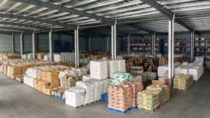 Large warehouse spot inventory of Taurine raw material, sufficient stock for bulk export orders, food grade nutritional fortifier manufacturer