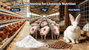 Application scenes of Zinc L-Methionine feed additive for broilers, finishing pigs and meat rabbits breeding industry