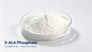 High purity 5-ALA Phosphate powder close-up, Japan approved antioxidant raw material for supplements