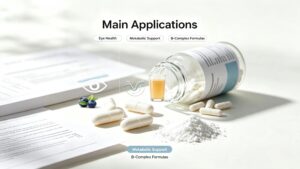 Applications of Benfotiamine for eye health, metabolic support and B-complex vitamin formulas
