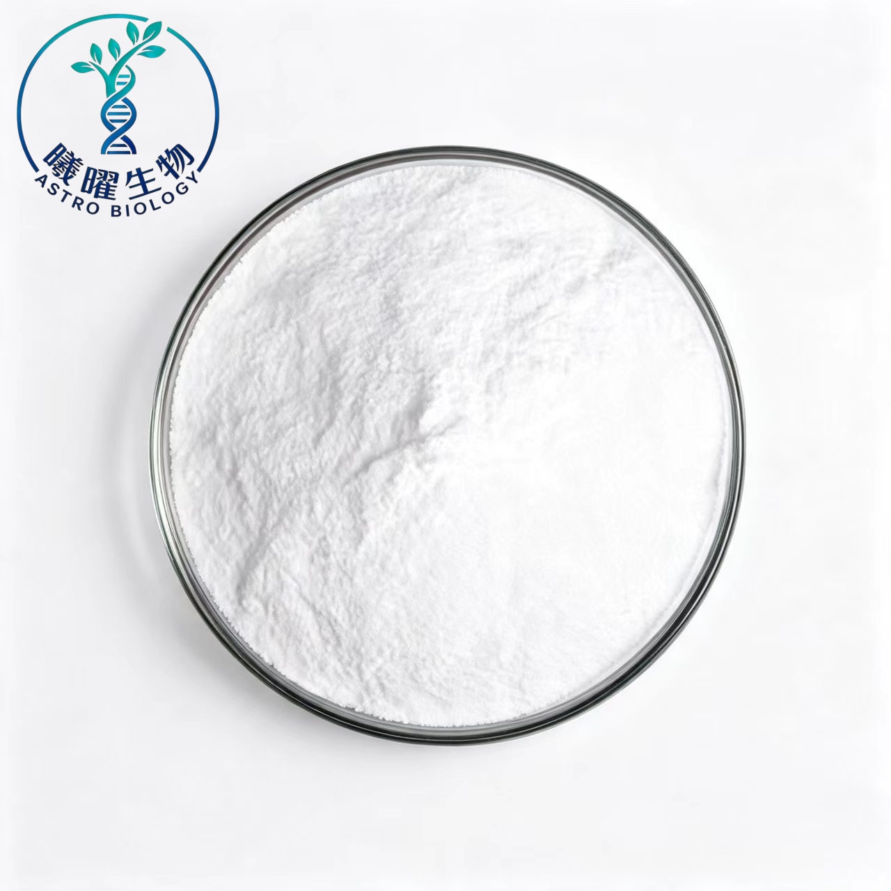 beta-nmn-fine-white-powder-top-view-food-grade_副本 Beta NMN 99% high purity white crystalline powder, dietary supplement raw material, displayed in glass dish with sealed aluminum foil bag, factory export grade