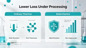 Bisbentiamine stability comparison with ordinary thiamine, showing alkali-resistant, anti-thiaminase and low-loss vitamin B1 derivative performance CAS 2667-89-2