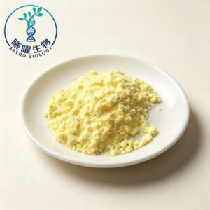 16:9 banner of fine flour-like yellow DL Alpha Lipoic Acid raw powder, composite collage showing 4 application fields: dietary supplement capsules tablets, pharmaceutical lab glassware, plant biochemical research, export carton packaging, plant extract API raw material supplier for dietary supplements and pharma ingredients