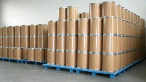 Warehouse storage of O-Phospho-L-threonine, 25kg fiber drum bulk export packaging