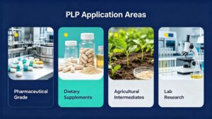 Four main application areas of PLP Pyridoxal 5'-Phosphate: pharmaceutical grade, dietary supplements, agricultural intermediates and laboratory research