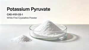 Potassium Pyruvate CAS 4151-33-1 white fine crystalline powder in glass petri dish, high purity raw material for in vitro diagnosis and pharmaceutical synthesis