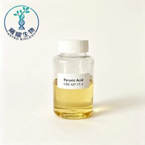 High purity Pyruvic Acid CAS 127-17-3, pale yellow transparent liquid sample in plastic bottle