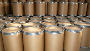 25kg fiber drum bulk packaging of (R)-Lipoic Acid raw material, warehouse storage for global export shipment