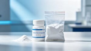 100g & 500g laboratory packaging of Sodium Alpha-Ketoglutarate BR grade, moisture-proof sealed package for international shipping